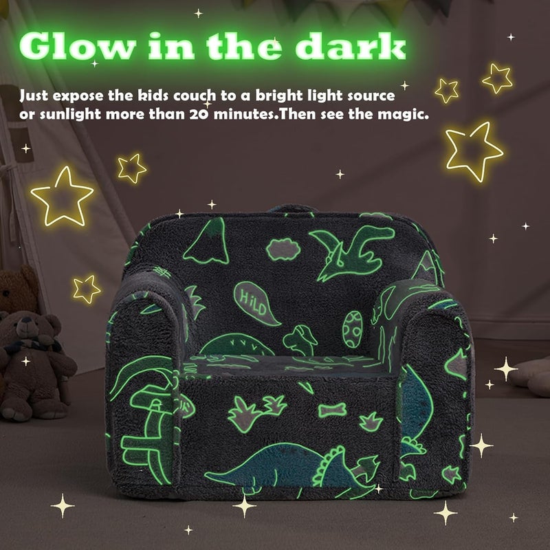 Kisdsa Comfy Toddler Foam Armchair, Kids Couch - Glow in The Dark Dino Reading Chair - Image 5